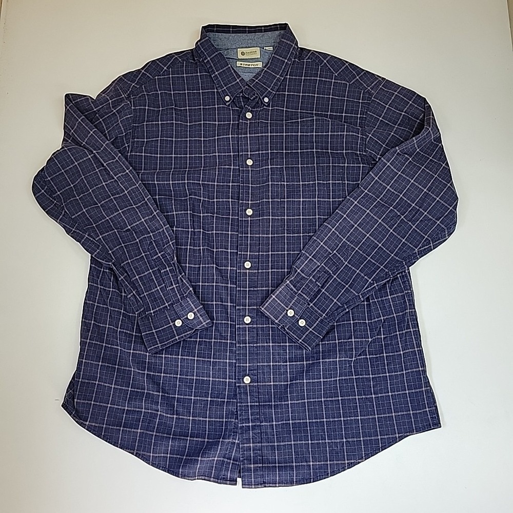 Haggar Shirt Mens 2XL Blue Plaid Long Sleeve Button Down Classic Preppy Stylish